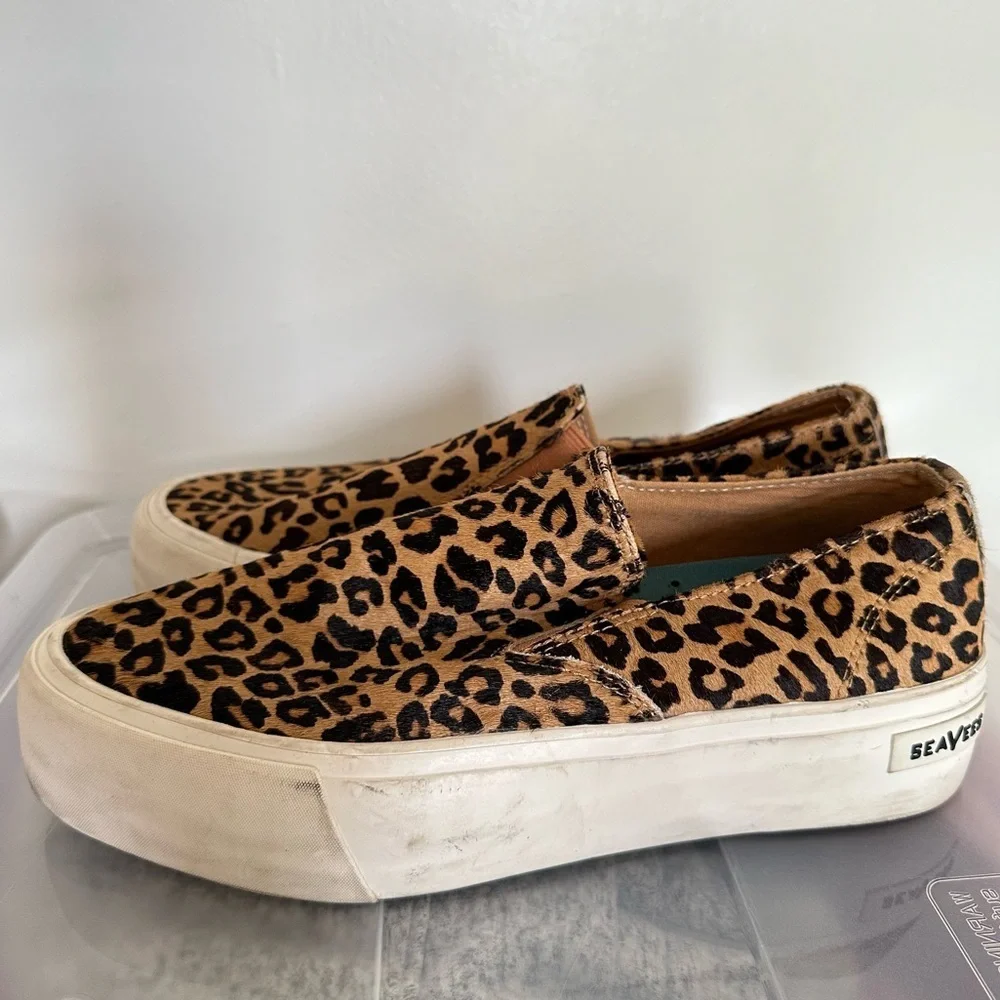 SeaVees Baja Platform Mulholland Leopard Print Cowhide Sneakers Size 9